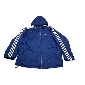 Adidas Hooded Puffer Jacket Mens XL Winter Insulated Full Zip 3-Stripe Vintage